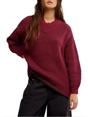 Free People Maisie Oversized Sweater - Cranberry Fudge thumbnail 1