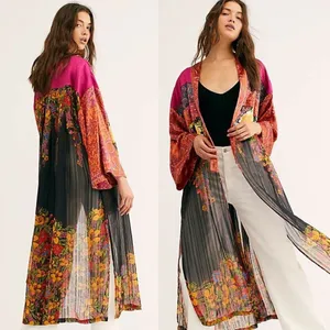 Free People The Young Love Kimono Duster Womens Pink Multi XS/S thumbnail 2