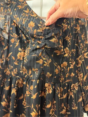 Sincerely Jules Black Midi Dress with Tan Floral Print thumbnail 2