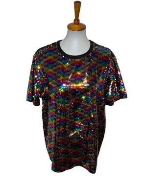 ASOS Rainbow All Over Sequins Shirt Size Medium thumbnail 1
