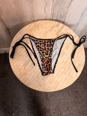 Leopard Print Bikini Bottom Cheeky Tie Side Swimwear Womens XS Brown Black thumbnail 5