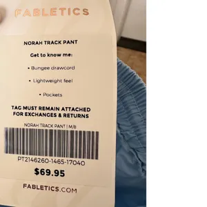 Fabletics Norah Track Pant Blue Cream Side Stripe Cotton Joggers Medium NWT thumbnail 4