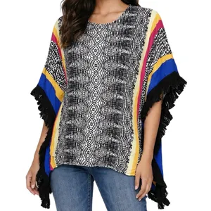 Westbound Abstract Animal Print Kimono‎ Poncho Fringe Sleeve Large thumbnail 1
