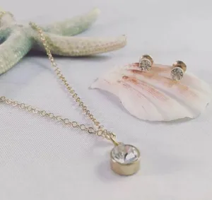 Joe Boxer PENDANT Necklace Gold & Glass Post Earring Set thumbnail 1