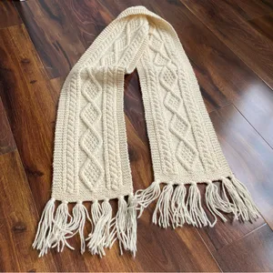 100% Merino Wool Aran Style Cable Knit Fringe Scarf Made in Ireland thumbnail 7