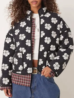 Free People Chloe Floral Print Padded Jacket in Night Blooms thumbnail 1