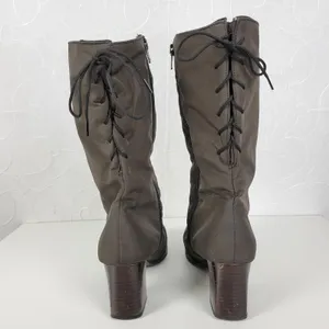 Vintage Toe Warmers Canada T03639 Winter Boots Sz 9 Brown Nylon Side Zip Lace Up thumbnail 5