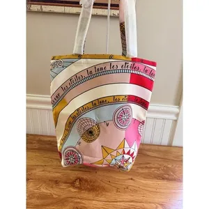 Tory Burch Celestial Canvas Tote Bag Moon Stars Pink Multicolor Large thumbnail 2