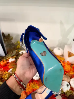 Betsey Johnson Royal Blue Satin Pointed Toe Heels with Crystal Bow thumbnail 7