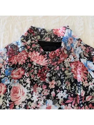 Women's Mock Neck Sheer Lined Long Sleeve Floral Top Size L #260521 thumbnail 2