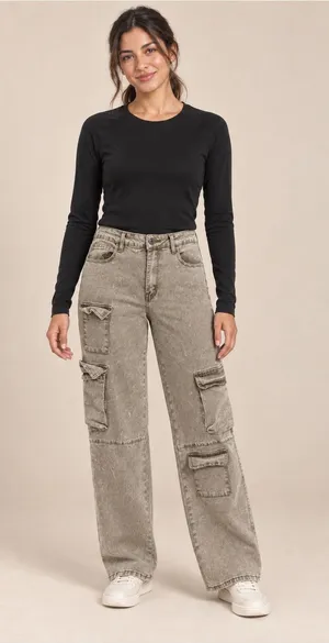 VIP Jeans Gray Acid Wash Multi Pocket Cargo Jeans Women 9/29 Y2K thumbnail 1