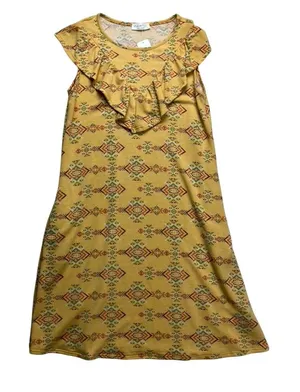 Perfect‎ Peach Sleeveless Dress Women Size S Yellow Aztec Ruffle Neck PPD10587 thumbnail 1