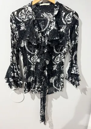 Vtg Y2K Whimsigoth Top Lace Ruffles Witchy Fairy Grunge‎ Dark Romantic Goth Sz S thumbnail 1
