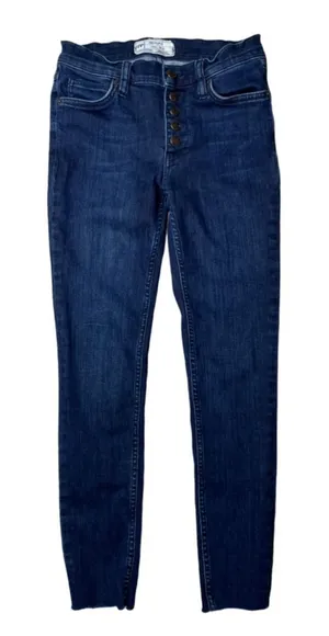 Free People Button‎ Up Skinny Jeans - Dark Wash thumbnail 1