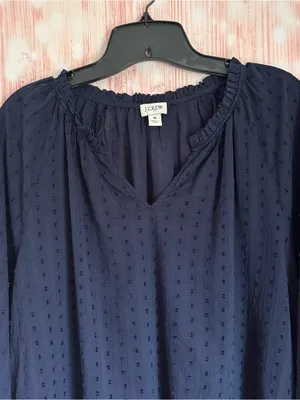J. Crew Factory Navy Blue Swiss Dot Split Neck Ruffle Trim Blouse Size M thumbnail 4