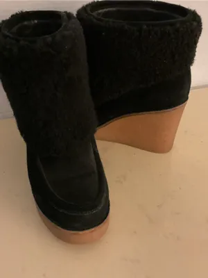 UGG women Black Suede sheepskin Wedge Coldin boots US 9.5 thumbnail 6