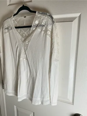 Free People Lola Lace Thermal Knit Long Sleeve Woman’s Top Cream S thumbnail 3