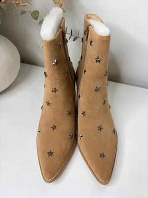 Tan Star Studded Western Cowboy Ankle Boots Rodeo Boho Y2K Size 8 Oasis Society thumbnail 4