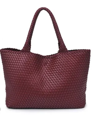 Moda Luxe Maroon Woven Tote Bag thumbnail 1