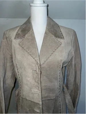 Women's BKE Diva Beige Suede Trench Coat M thumbnail 3