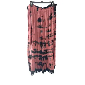 Mauve Black Tie Dye Tiered Maxi Skirt Viscose Boho Lace Trim Free‎ Size India thumbnail 2