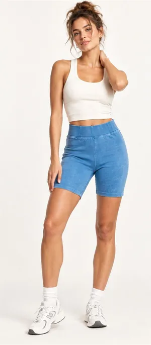 Anthropologie Maronie Blue Athletic 7” Biker Shorts thumbnail 1