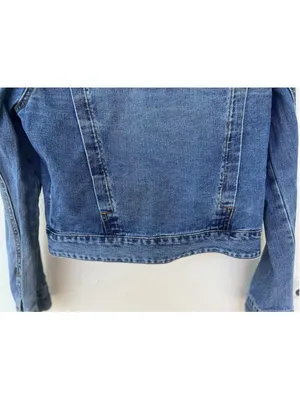 Free People Cropped Denim Jacket Blue Button Front Trucker Jean Western Distress thumbnail 5