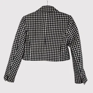 ZARA Womens Blazer Black Double Breasted Plaid Cropped Tweed Jacket Notched XS thumbnail 3