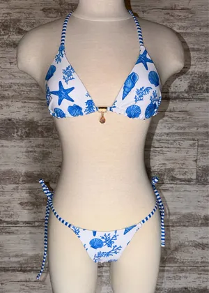 Two Piece White and Blue Reversible Bikini Set  thumbnail 7