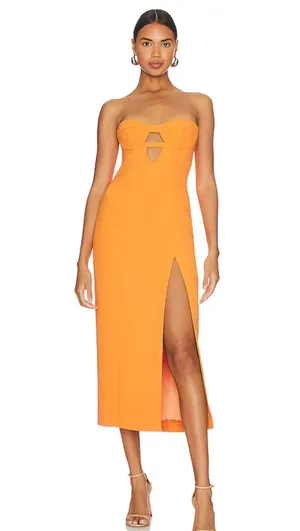 Bardot Orange Strapless Midi Dress thumbnail 1