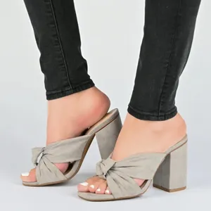 Journee Collection Tabithea Grey Block Heel Sandals Square Toe‎ Size 9 NIB thumbnail 1