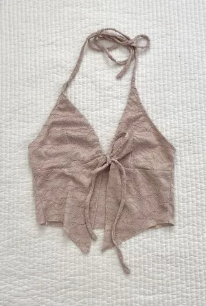 Beige halter lace tank top Tan thumbnail 1