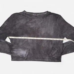 GARAGE Grey Tie-Dye, Ribbed, Cropped Long Sleeve Shirt; size XL thumbnail 3