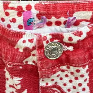 Edikted Andy Print Red White Face Novelty Print Flare Bell Bottom Jeans Size XS thumbnail 8