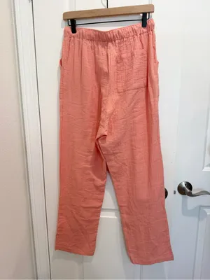MONROW‎ Gauze Drawstring Pants Faded Coral Organic Cotton Pull On thumbnail 3