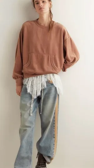 We The Free Preston Velour Pullover Sweatshirt Large Latte thumbnail 1