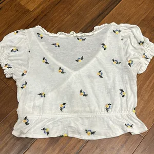 Free people ecru combo floral sequin embroidered cropped ruffle blouse thumbnail 5
