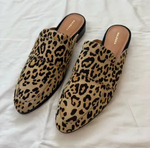 Halogen Leopard Print Calf Hair Mule Loafers Size 10 thumbnail 1