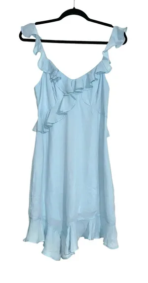 NWT Abercrombie & Fitch Light Blue Ruffle Chiffon Mini Dress SMALL thumbnail 1