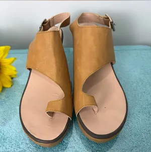 JoliMall Women's Tan Slingback Toe-Loop Sandals thumbnail 1