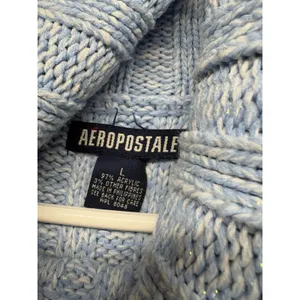 Y2K Aeropostale 2000s Womens size Large Blue Shimmer Sparkle Ribbed turtleneck thumbnail 2