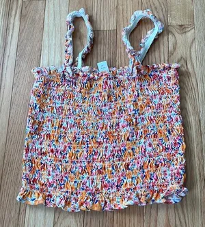 Old Navy Crop Top Womens Small Floral Print Pink Orange Smocked Sleeveless Ladie thumbnail 1
