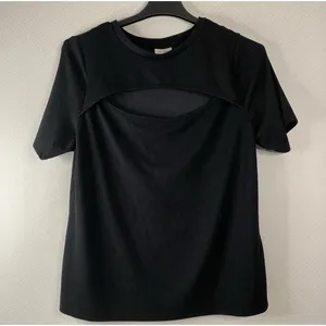Ava &‎ Viv Cutout Top Womens 1X Black Ribbed Short Sleeve Plus Sz Stretch Blouse thumbnail 1