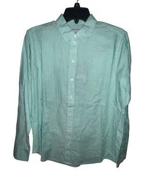 Everlane Womens Cotton Oversized Shirt 2‎ Mint Green White Pinstripe Button Down thumbnail 1