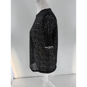 Zara Women’s Small Black Floral Lace Sheer Short Sleeve Blouse Top Romantic thumbnail 4