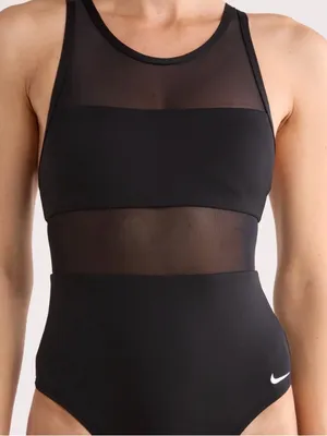 Nike Black Mesh-Inset High-Neck One-Piece Swimsuit size XL thumbnail 10
