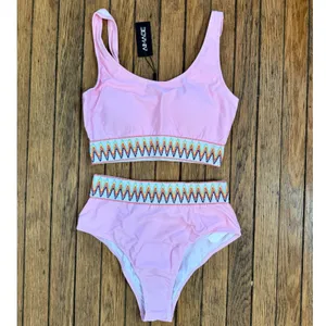Aimage Pink High Waist Bikini Set‎ Two Piece Swimsuit Cute Swimwear Size M thumbnail 2