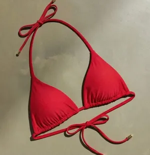 New Quince Women's Italian Triangle Bikini Top Cherry Red Large thumbnail 1