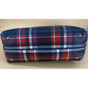 Lauren Ralph Lauren Tote Bag Women OS Blue Red Plaid Faux Leather Quiet Luxury thumbnail 7