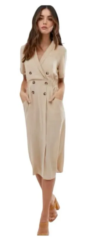 ASOS Design - NWT Tuxedo Midi Dress Camel Double Breasted Sz 0 thumbnail 1